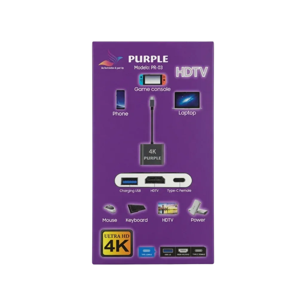 ADAPTADOR USB C A HDMI,USB 3.0,USB C PURPLE