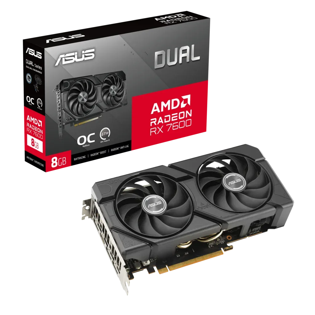 Tarjeta Gráfica ASUS DUAL RX 7600 EVO OC EDITION 8GB | GDDR6, 2 FANS