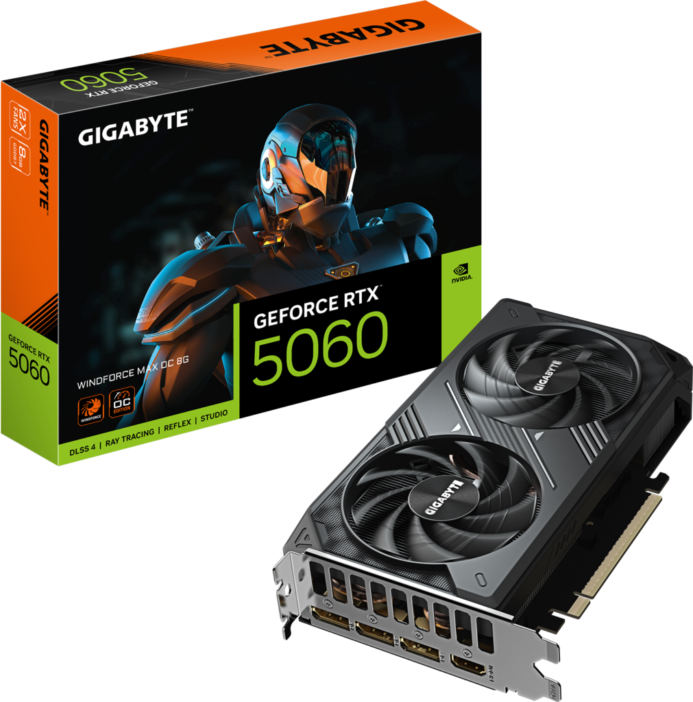 Tarjeta Gráfica GIGABYTE RTX 5060 WINDFORCE OC 8GB | GDDR7, 2 FANS, 199mm