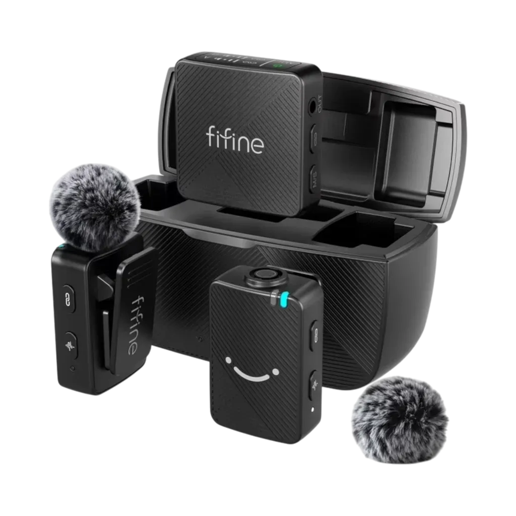Micrófonos Lavalier FIFINE M9 BLACK | 2 TX + 1 RX, Single Mode (2.4G)