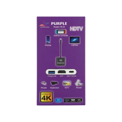 ADAPTADOR USB C A HDMI,USB 3.0,USB C PURPLE