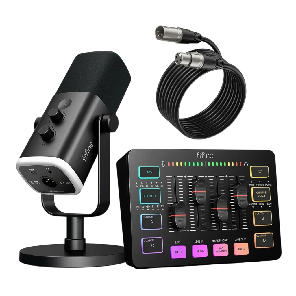 Combo FIFINE AMPLIGAME KS5 (Microfono AM8 + Mezcladora SC3 + Cable L9) | Dual Mode (USB/XLR)