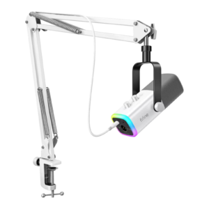 Micrófono FIFINE AMPLIGAME AM8T WHITE | Con Brazo, Cardioide, Dual Mode (USB/XLR)
