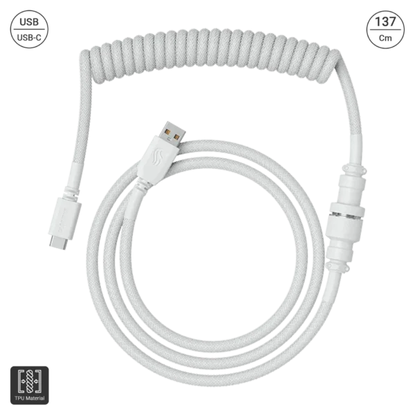 Cable Bobinado para Teclado (Blanco) | USB-A a USB-C