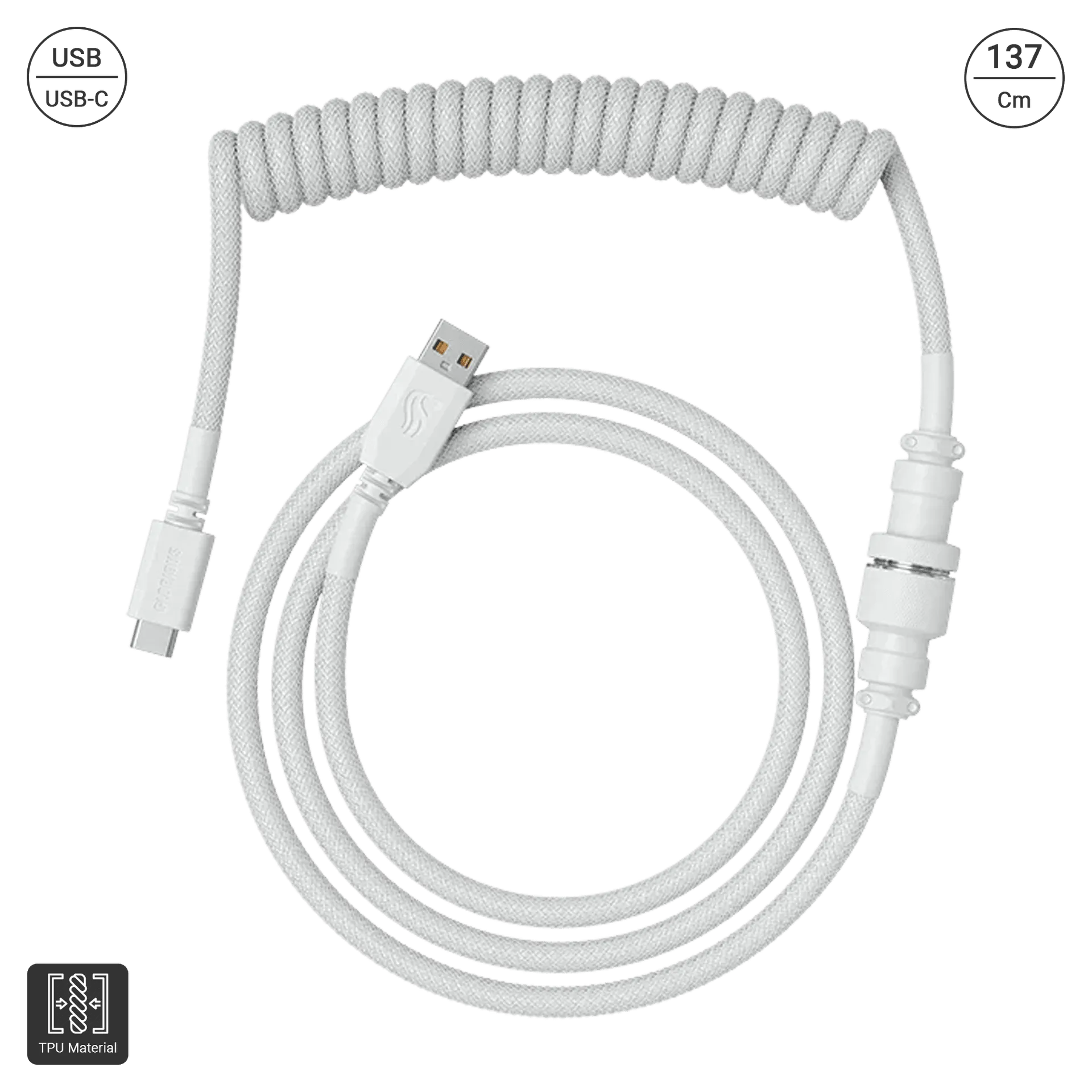 Cable Bobinado para Teclado (Blanco) | USB-A a USB-C