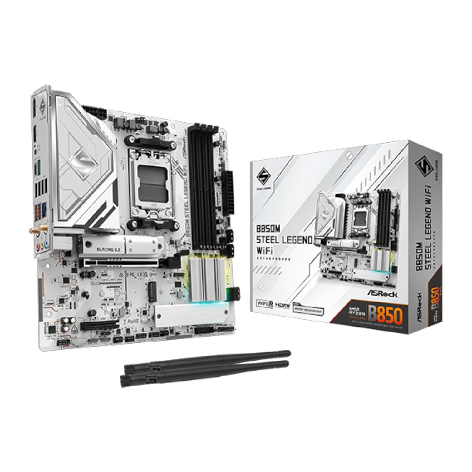 Placa Base ASROCK B850M STEEL LEGEND WIFI | M-ATX, AM5, DDR5