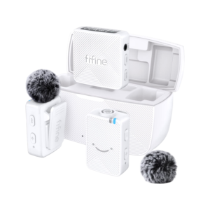 Micrófono Lavalier FIFINE M9 WHITE | 2 TX + 1 RX + Estuche de Carga, Conectividad: 2.4G