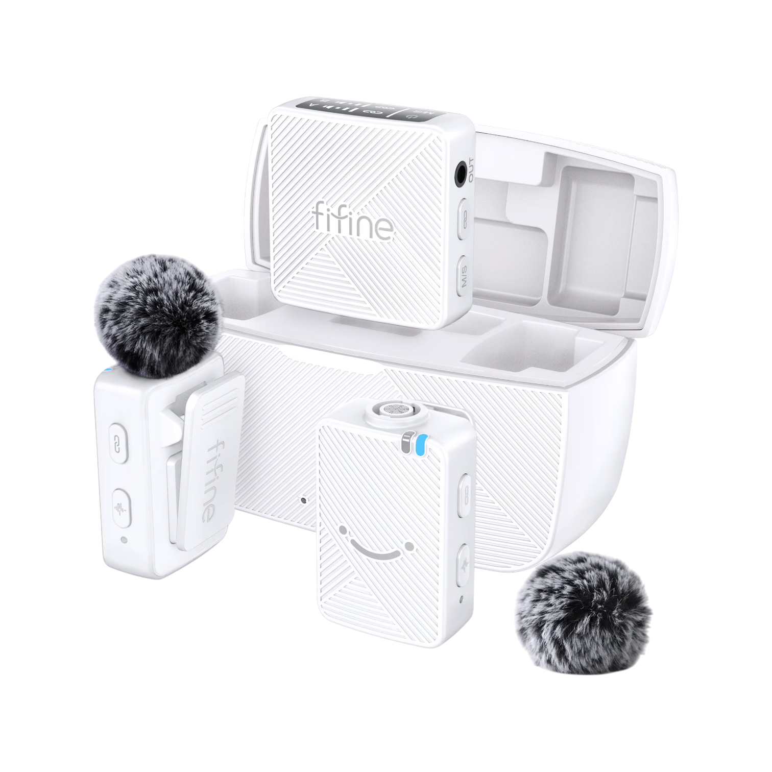 Micrófono Lavalier FIFINE M9 WHITE | 2 TX + 1 RX + Estuche de Carga, Conectividad: 2.4G